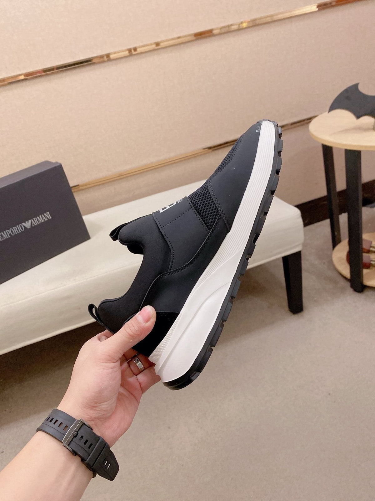 Emporio Armani Branded Strap Slip-On Sneakers — side