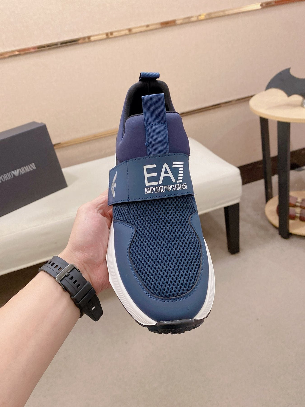 Emporio Armani Branded Strap Slip-On Sneakers — model