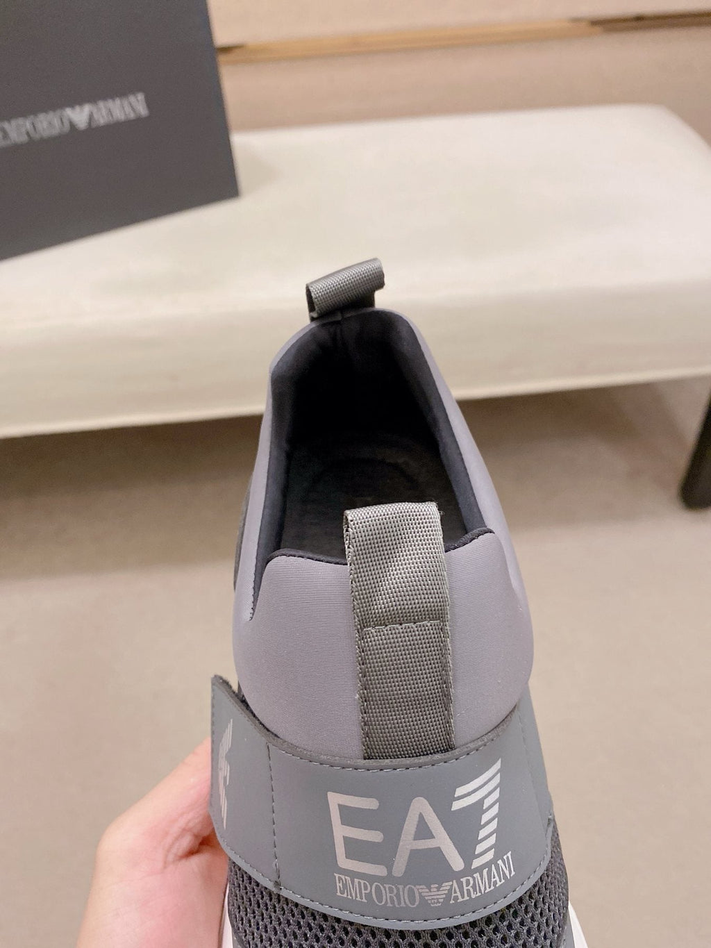Emporio Armani Branded Strap Slip-On Sneakers — model