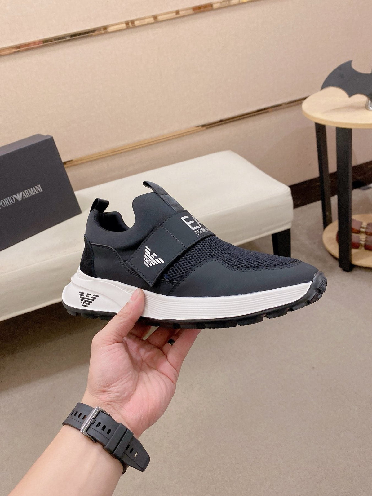 Emporio Armani Branded Strap Slip-On Sneakers — side