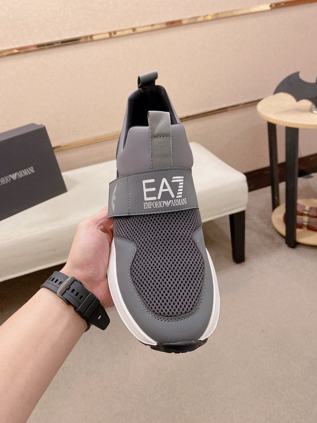 Emporio Armani Branded Strap Slip-On Sneakers — model