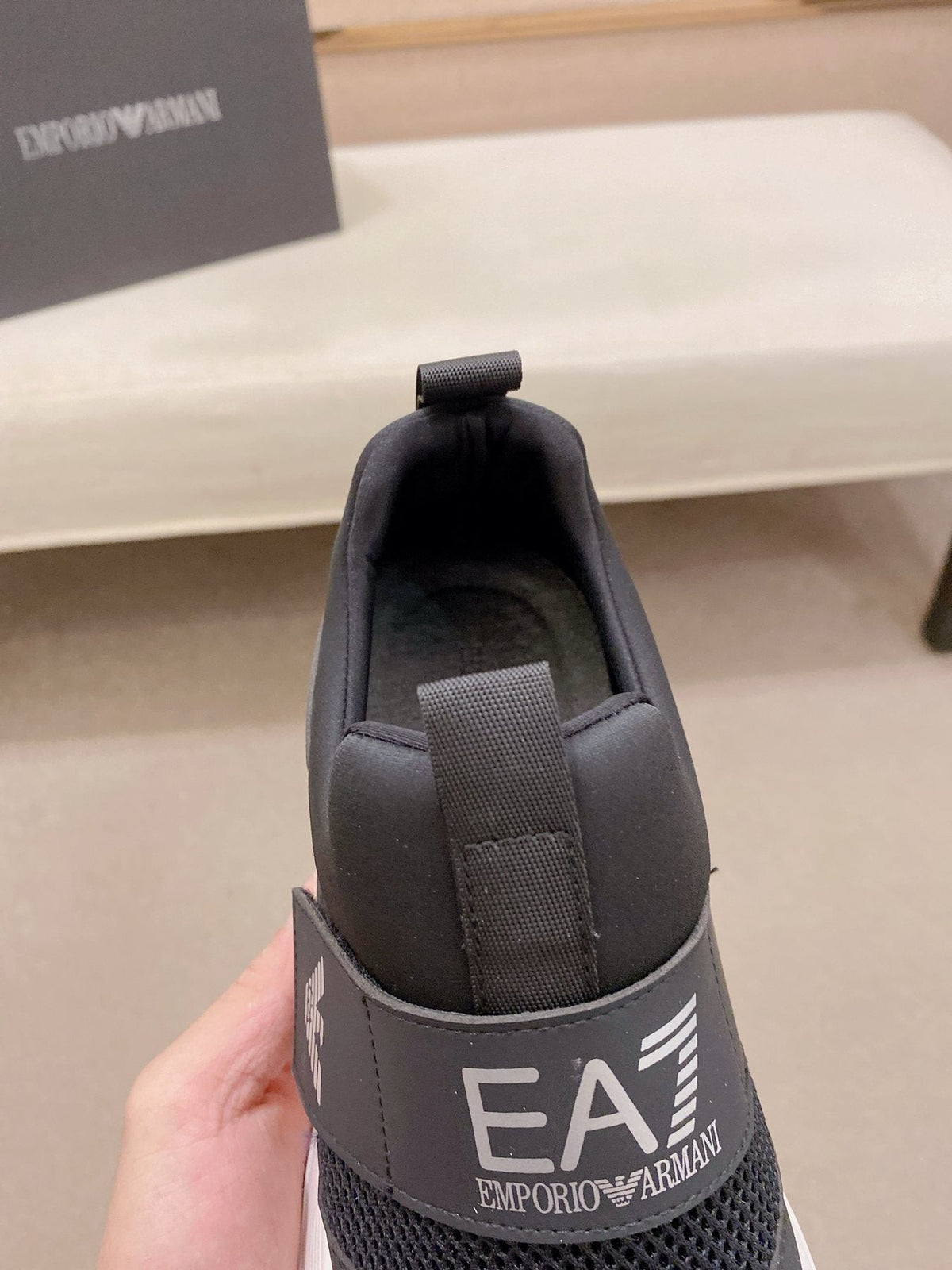 Emporio Armani Branded Strap Slip-On Sneakers — detail