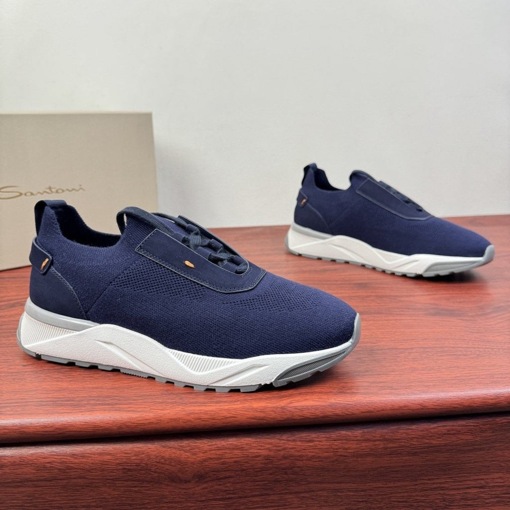 Santoni Light Gray Knit Sneakers — front