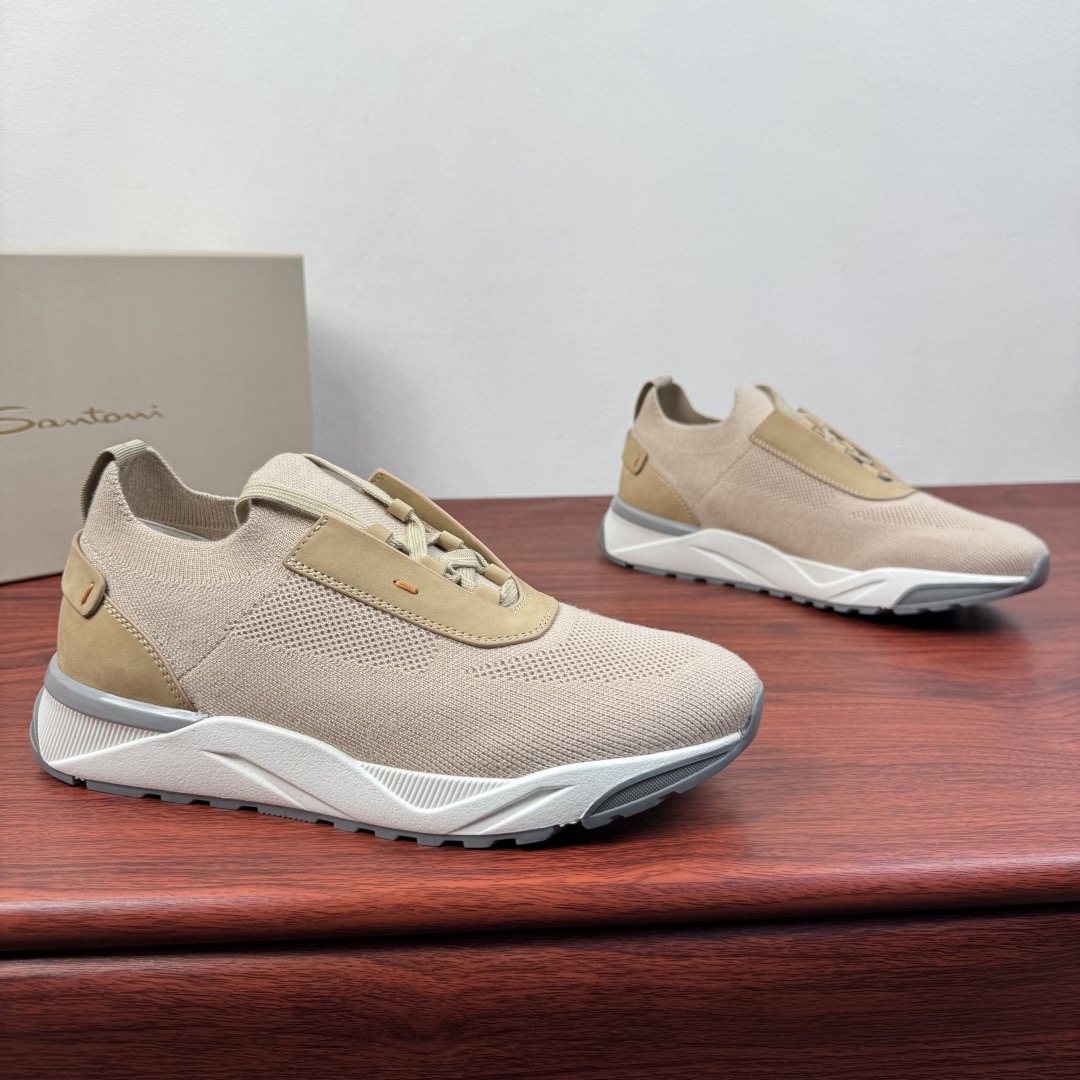 Santoni Light Gray Knit Sneakers — front