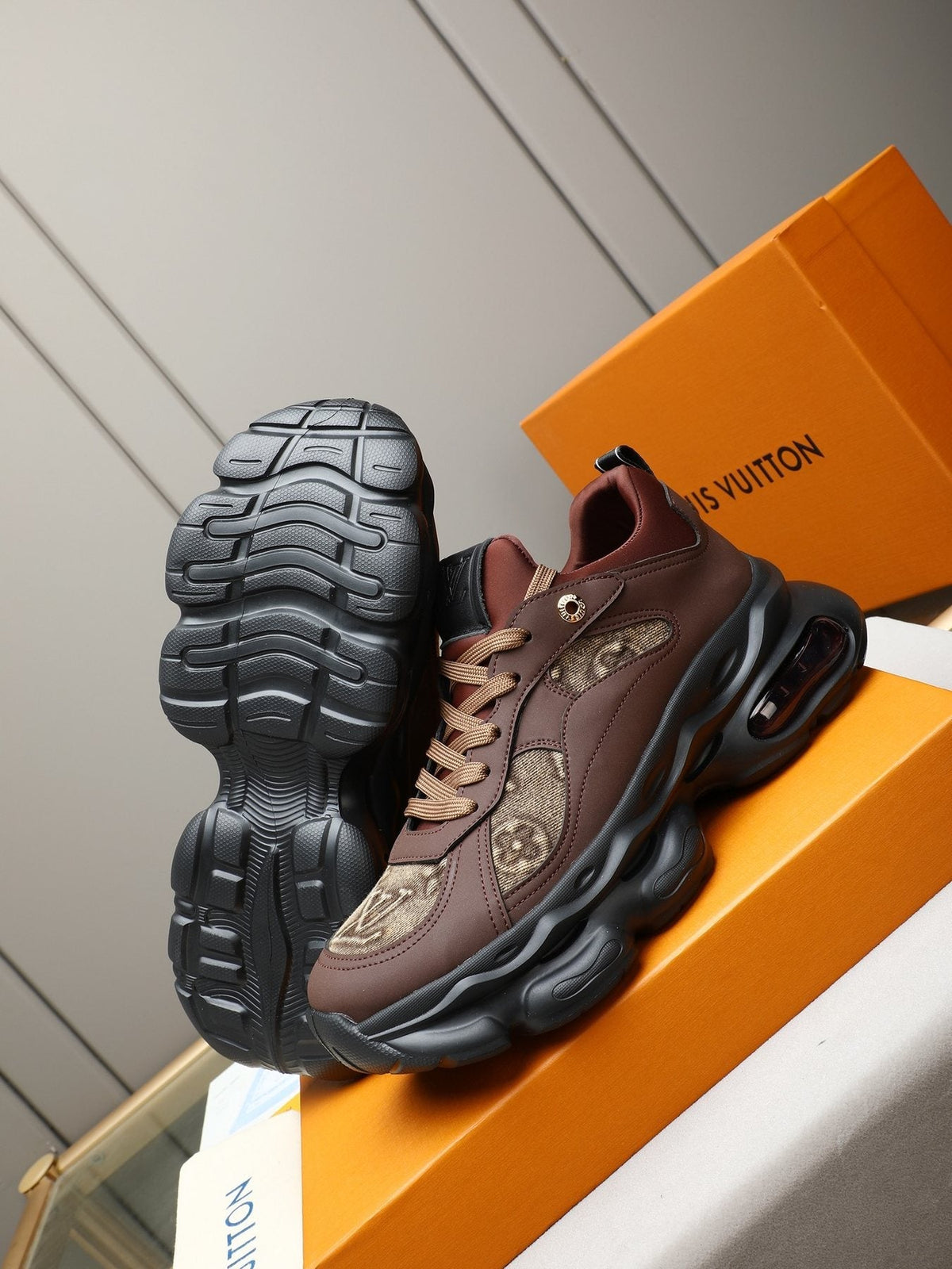 Louis Vuitton Patterned Panel Chunky Sneakers — front