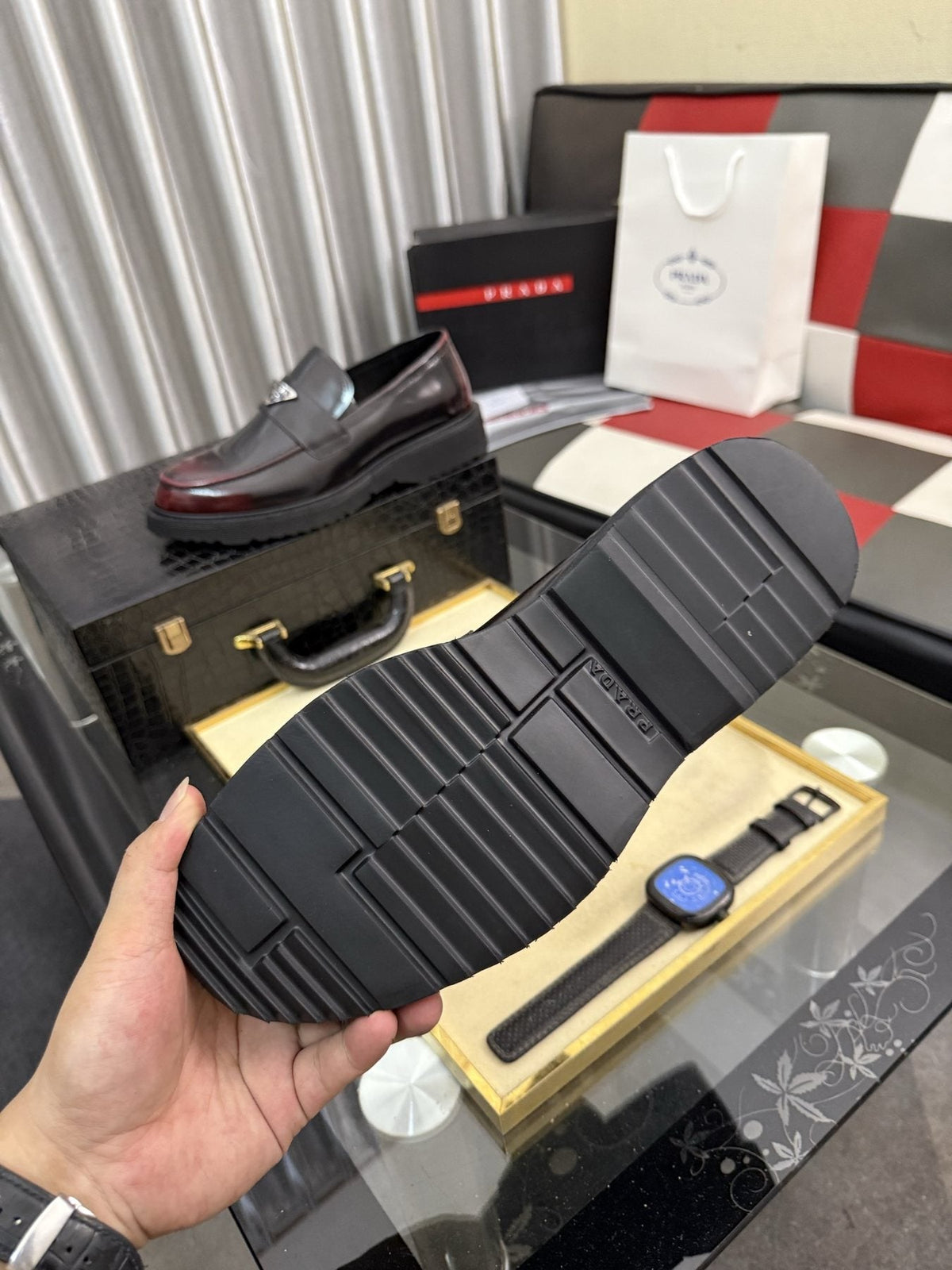 Prada Triangle Plaque Loafers — back