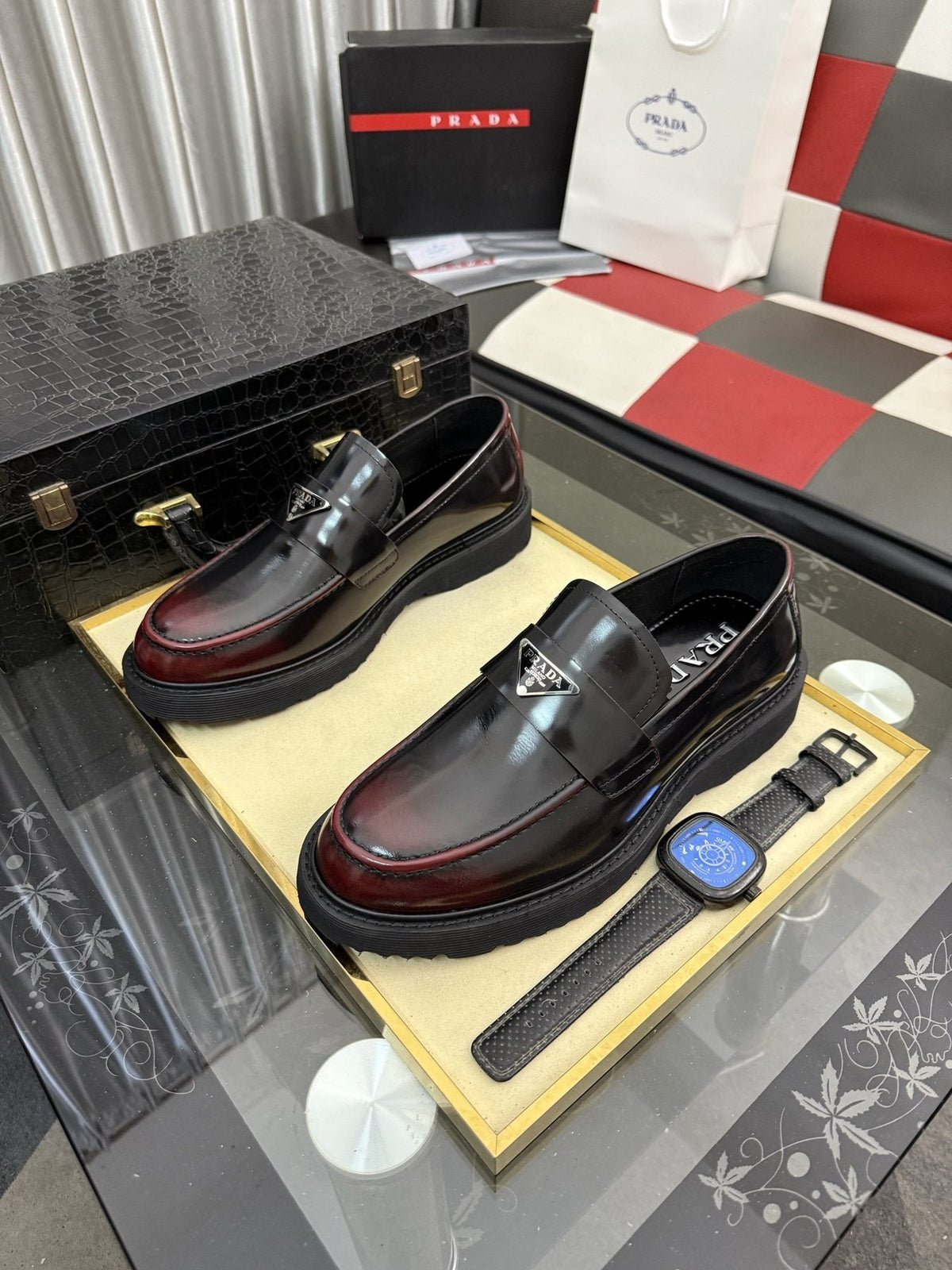 Prada Triangle Plaque Loafers — front