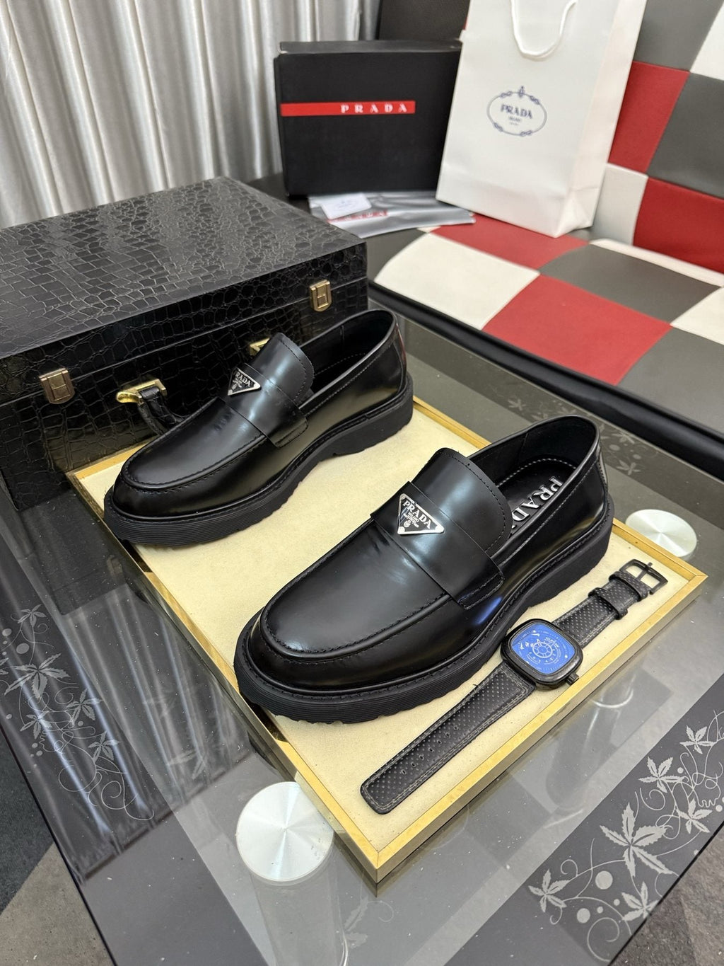 Prada Triangle Plaque Loafers — front