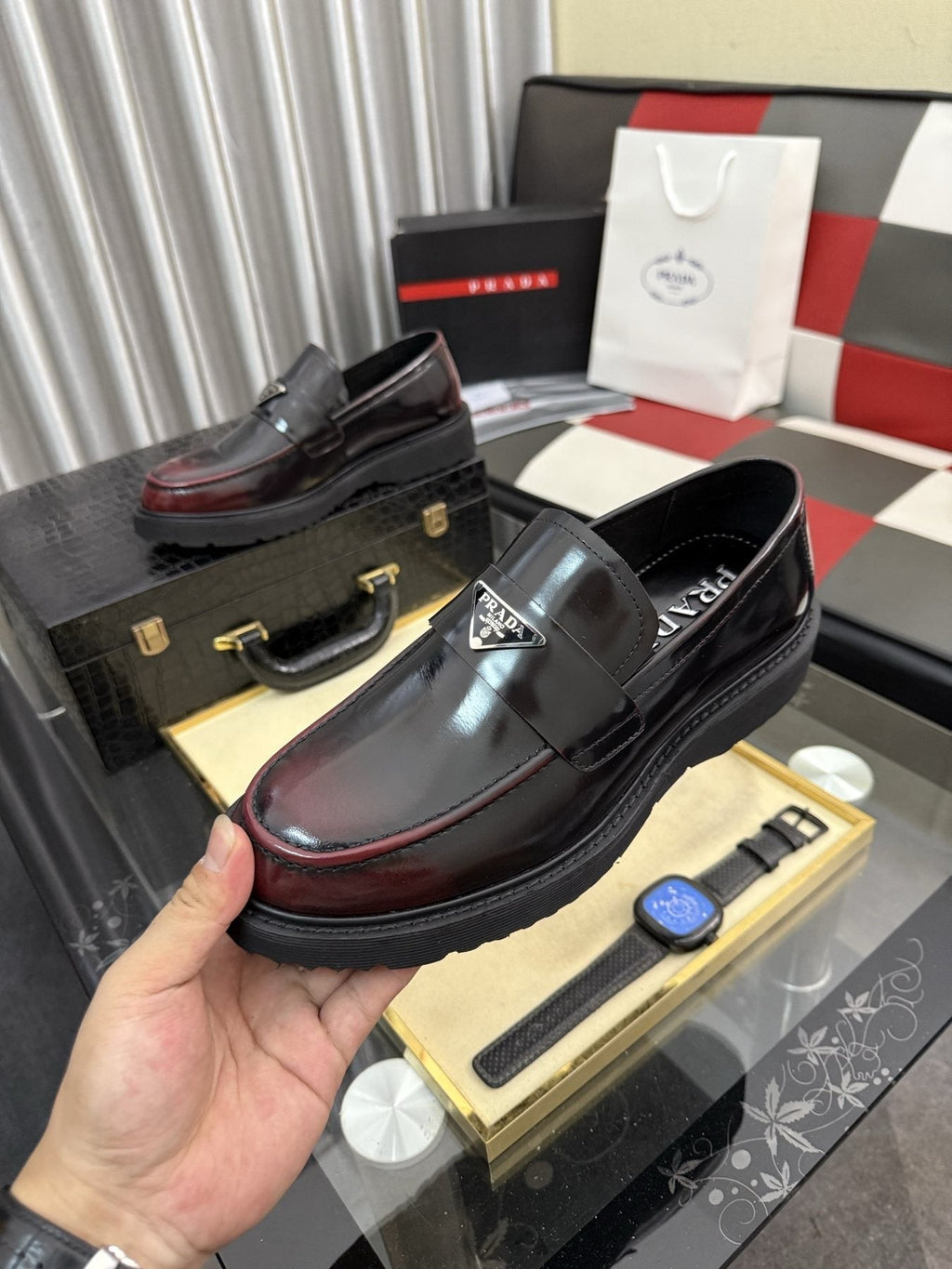 Prada Triangle Plaque Loafers — front