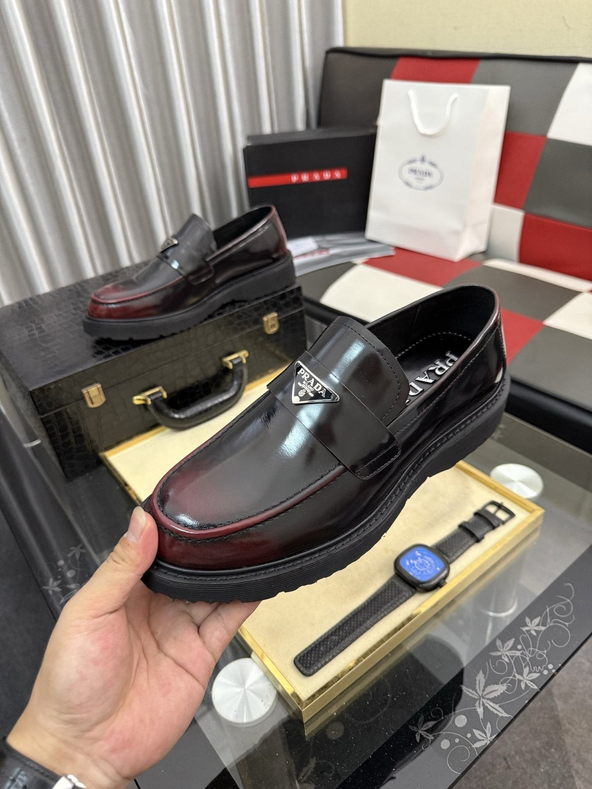 Prada Triangle Plaque Loafers — front