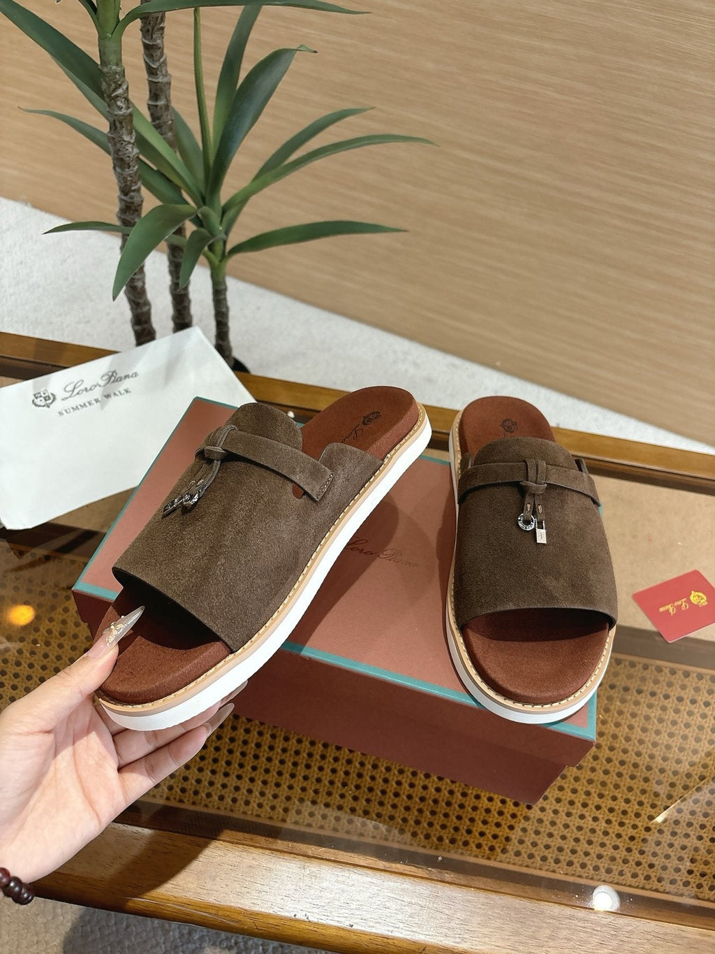 Loro Piana Textured Leather Mule Sandals — side