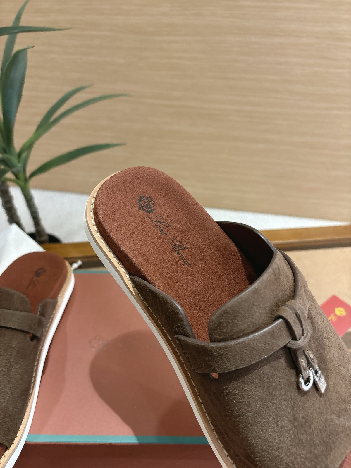 Loro Piana Textured Leather Mule Sandals — detail