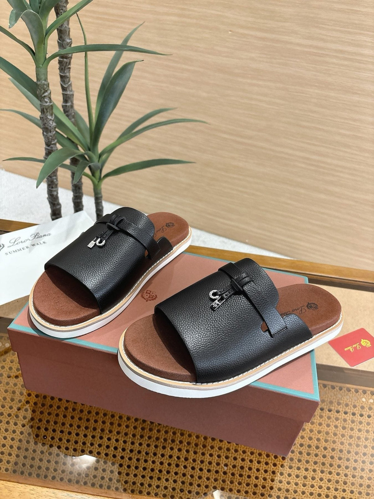 Loro Piana Textured Leather Mule Sandals — front