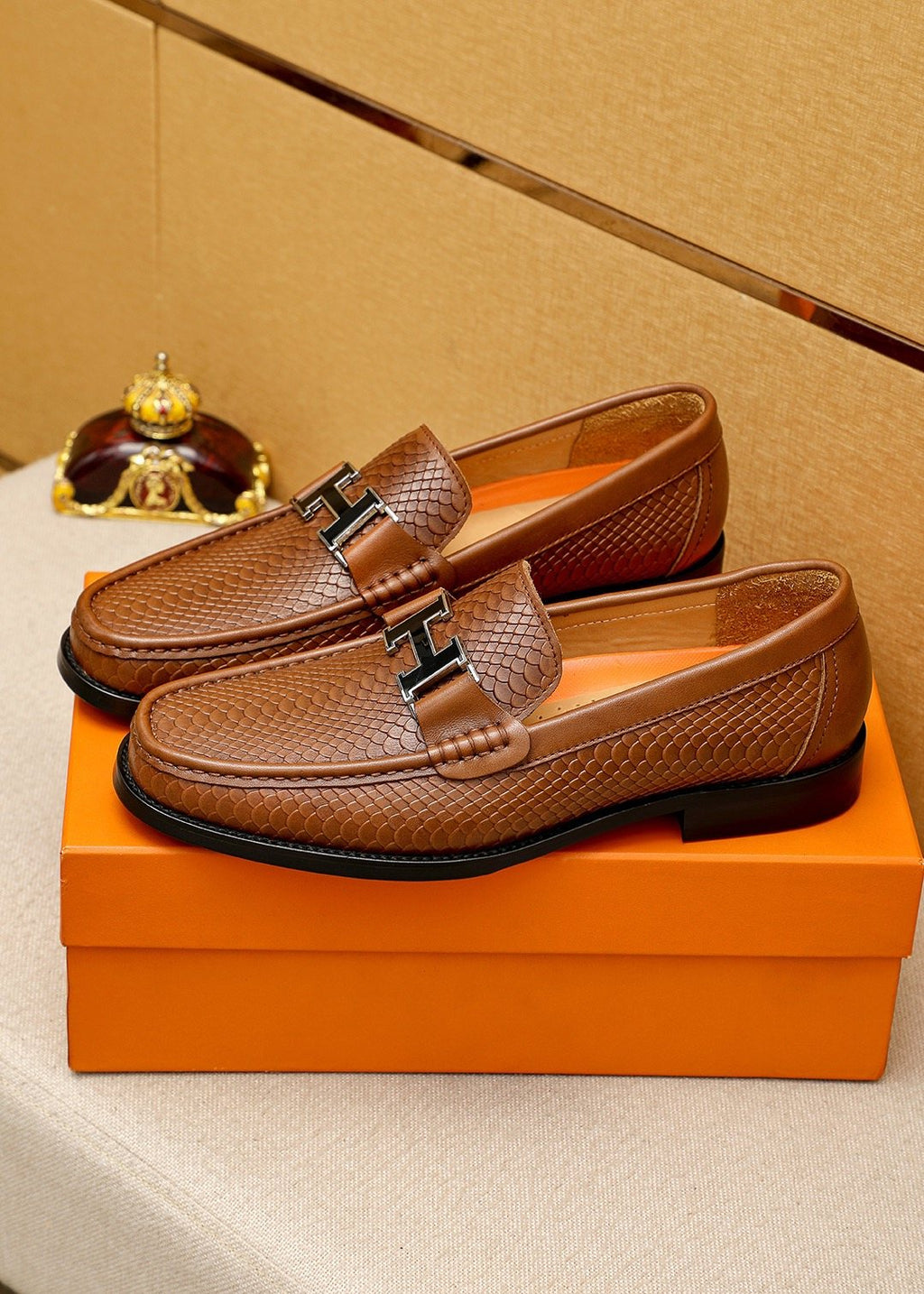 Hermès Textured H-Hardware Loafers — front
