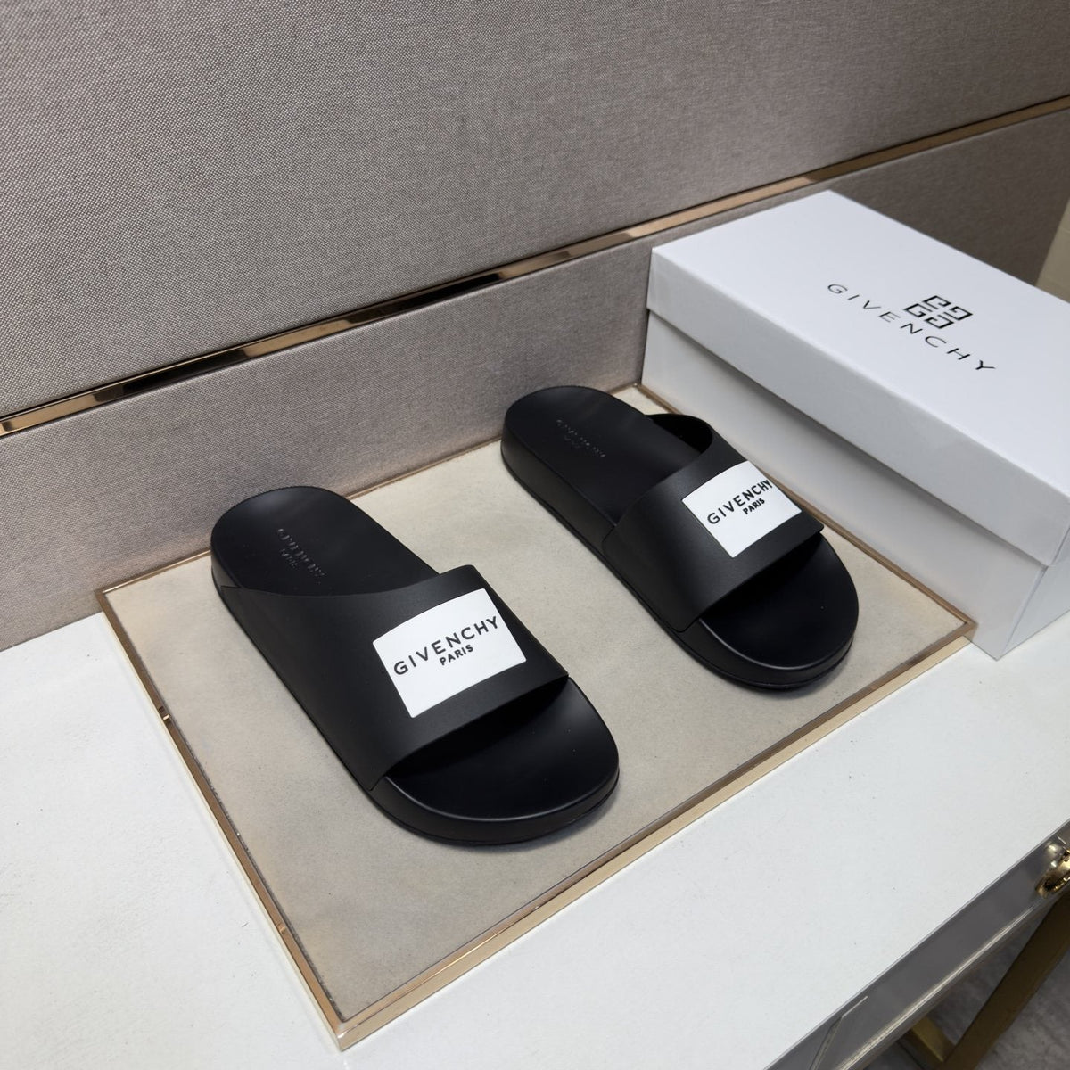 Givenchy Wordmark Patch Slide Sandals — front
