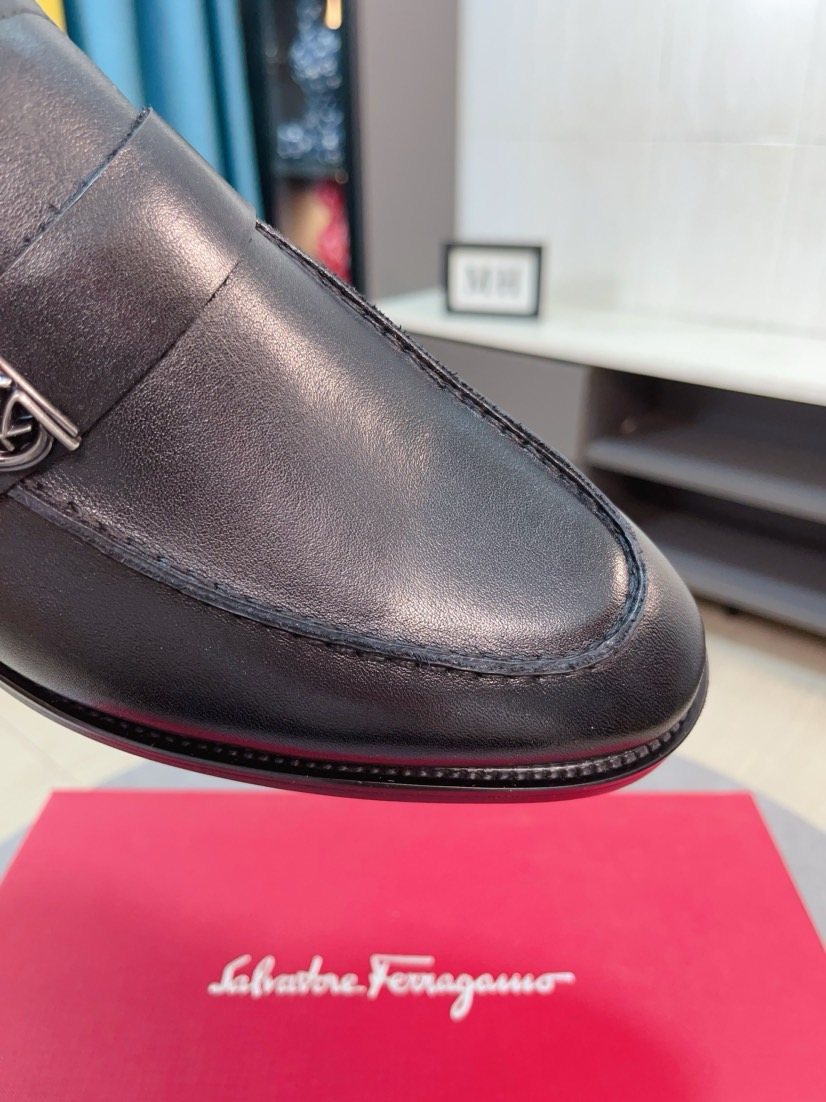 Ferragamo Metal-Accent Moc-Toe Loafers — detail