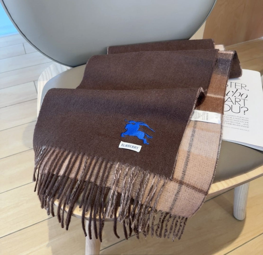 Burberry Reversible Plaid Fringed Scarf — front