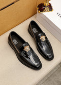 Versace Black Glossy Hardware Loafers — front