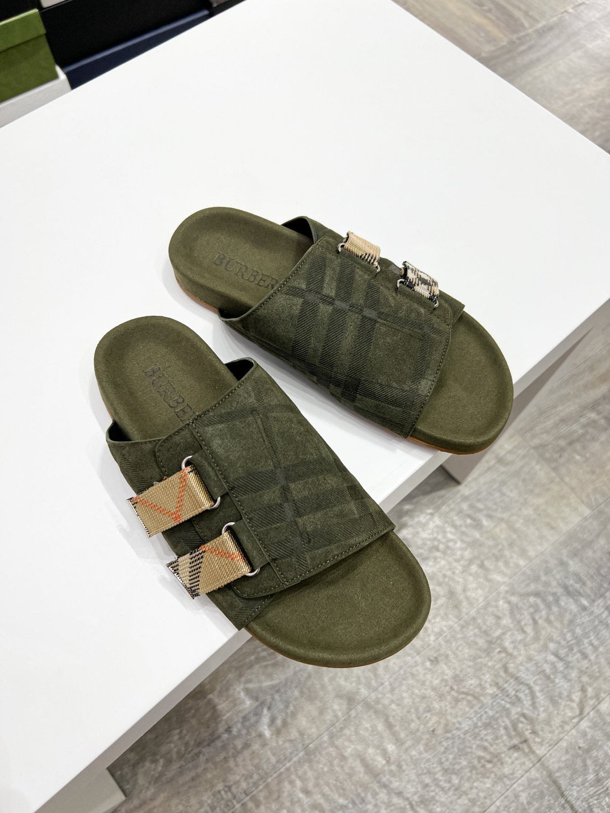Burberry Check Buckle Slide Sandals — front