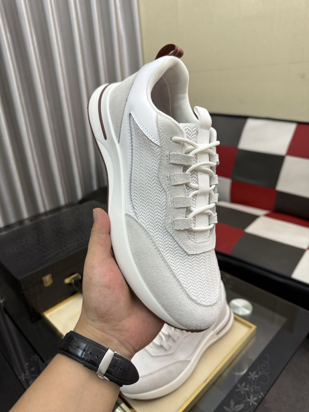Textured Lace-Up Low-Top Sneakers — model