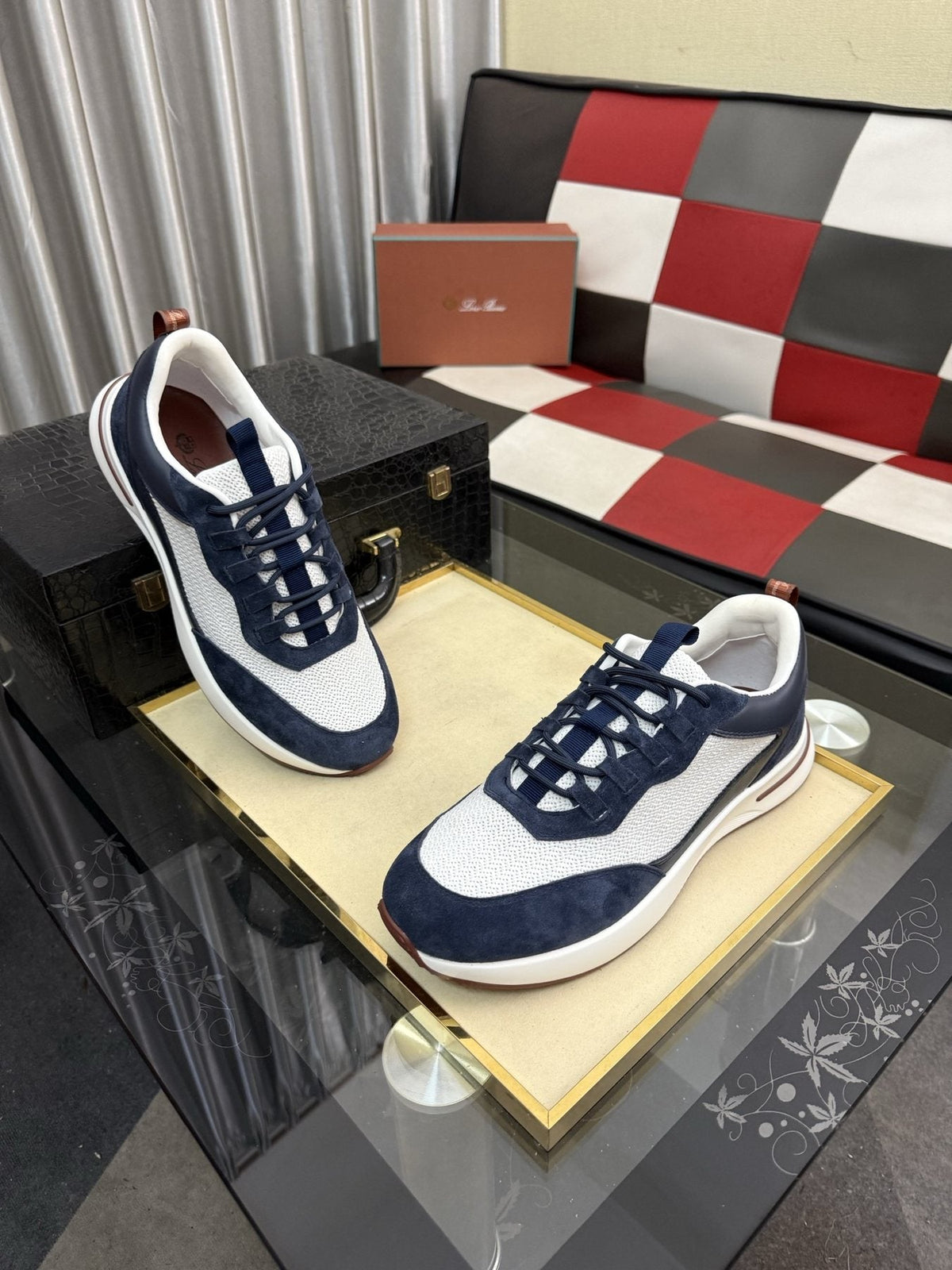 Textured Lace-Up Low-Top Sneakers — front