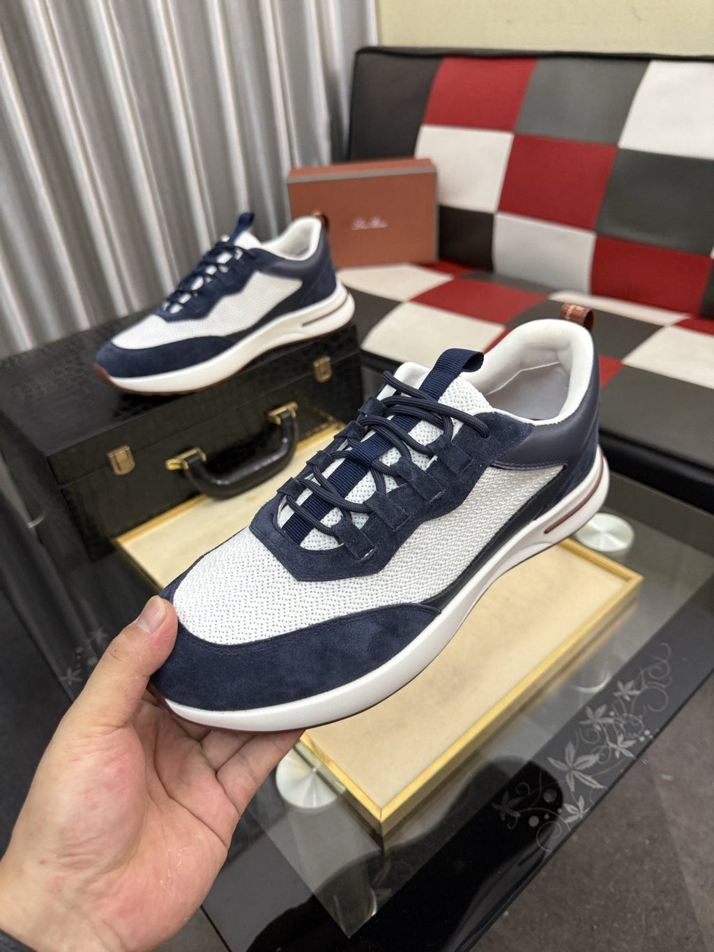 Textured Lace-Up Low-Top Sneakers — model