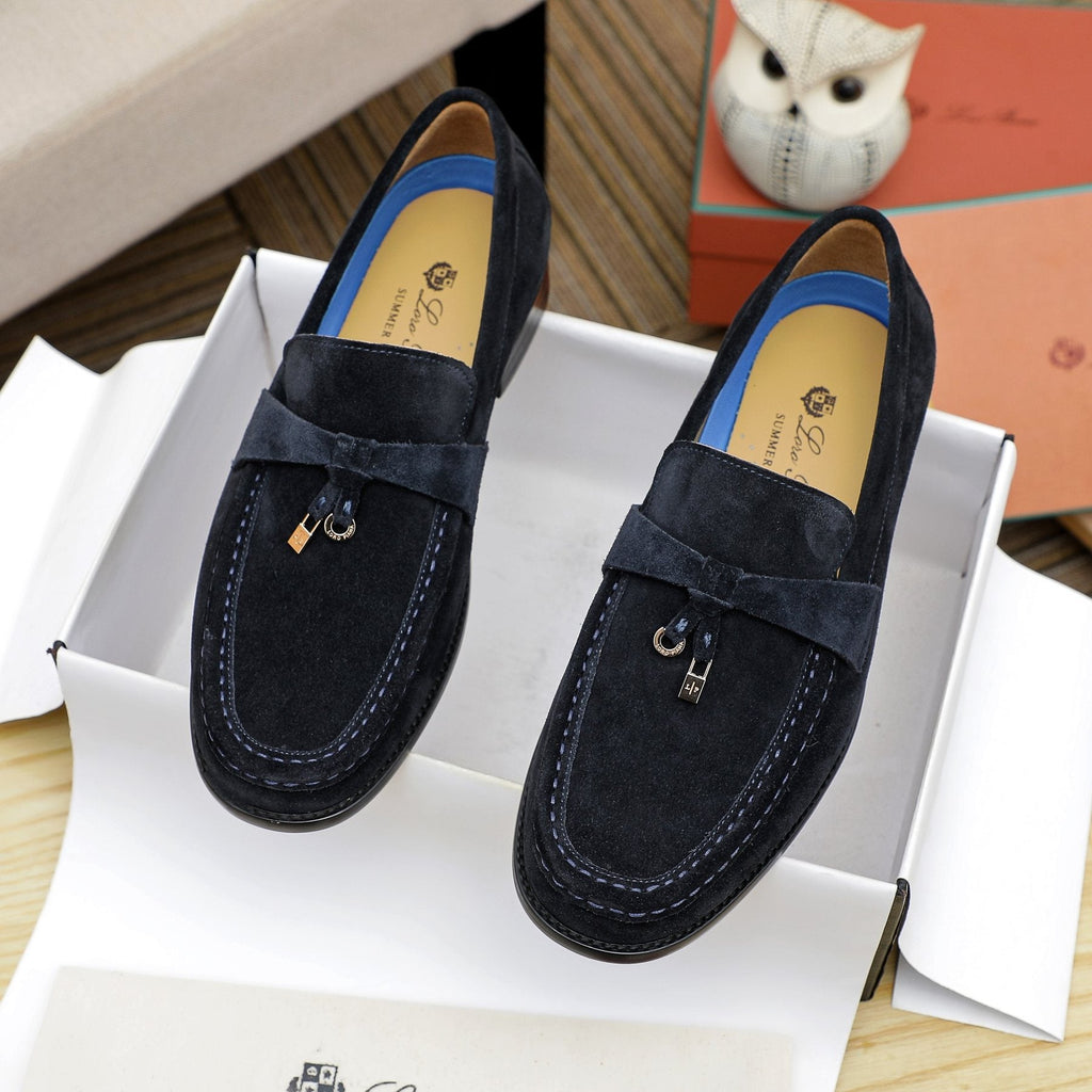 Loro Piana Black Apron-Toe Loafers — front