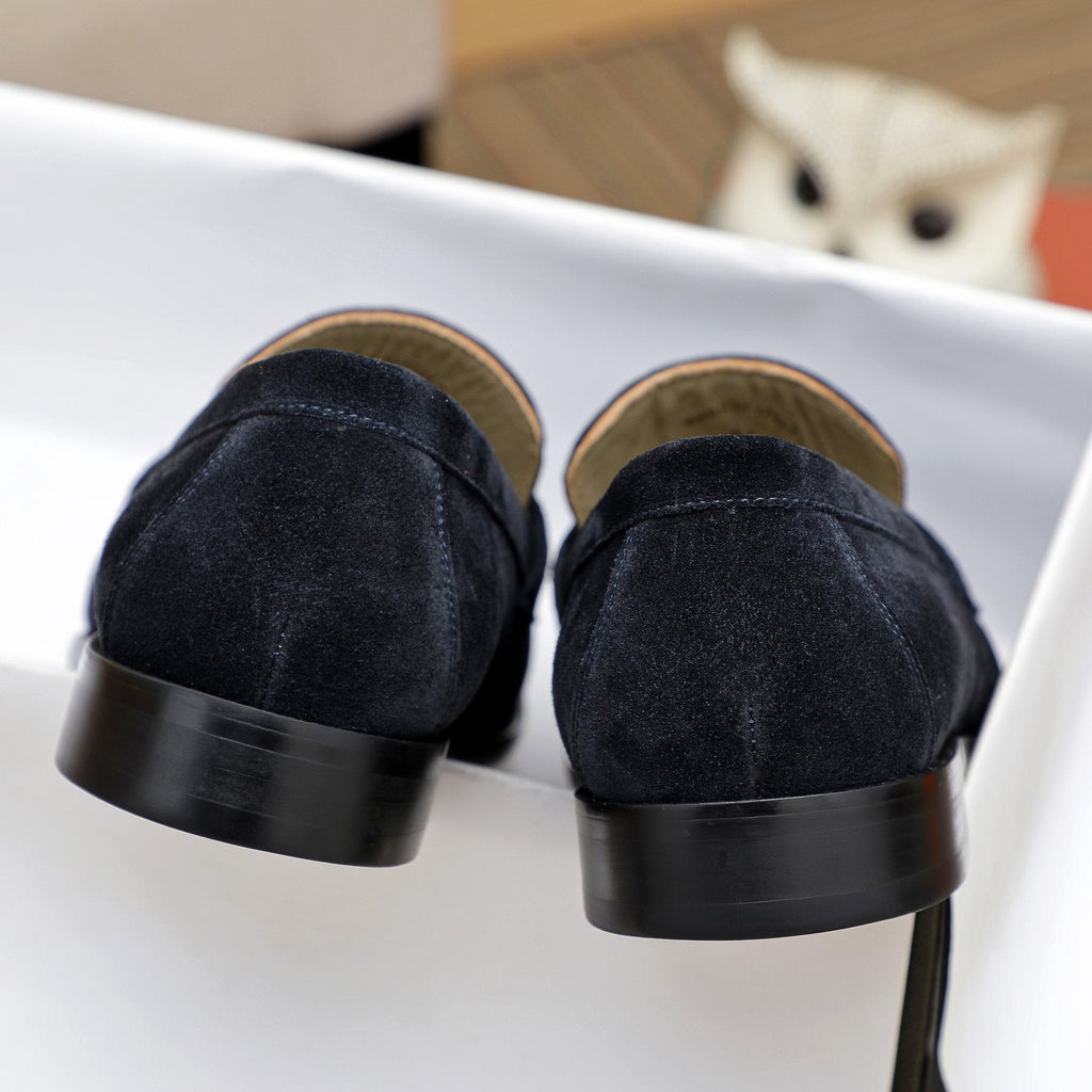 Loro Piana Black Apron-Toe Loafers — back