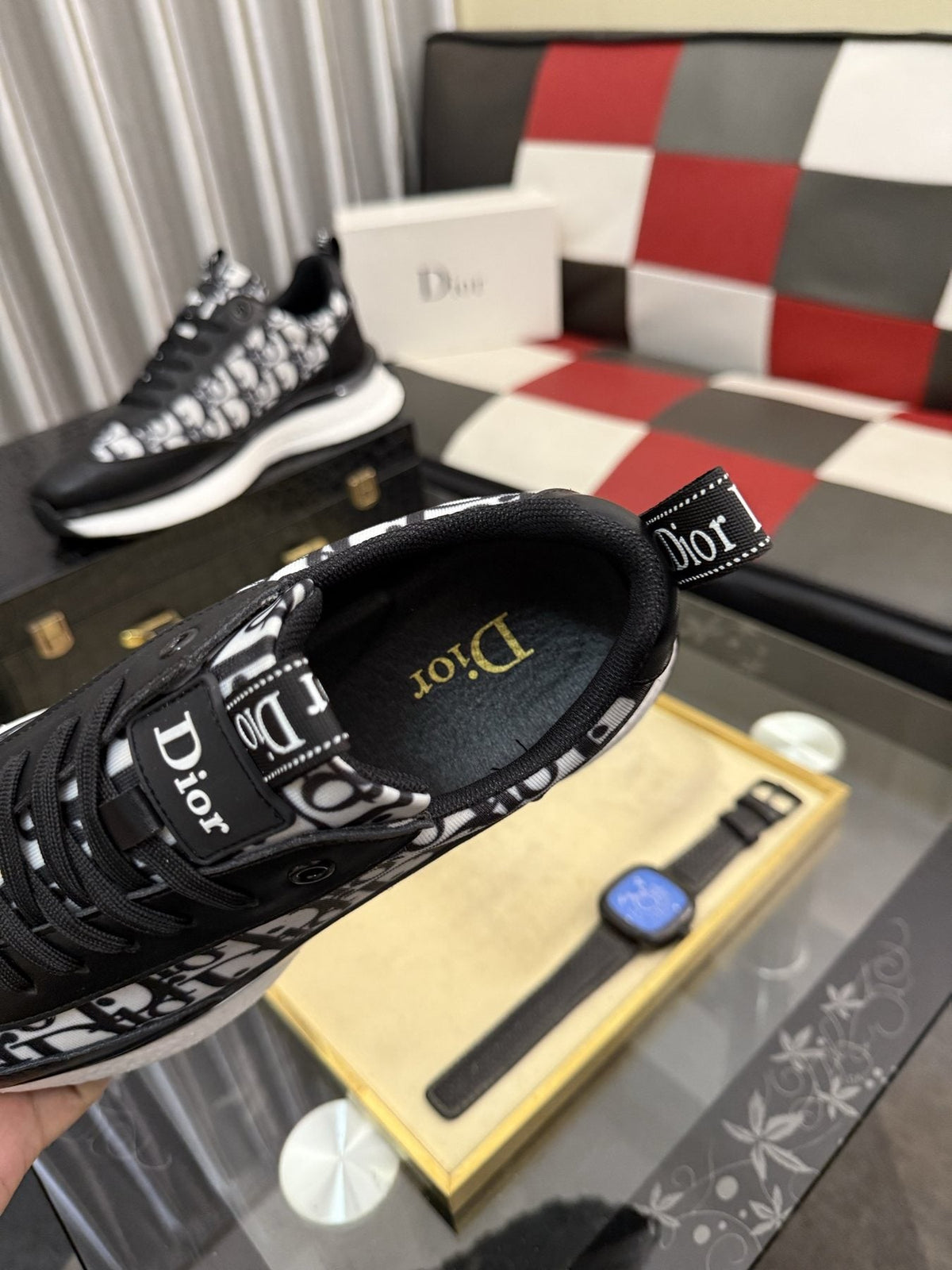 Dior Patterned Panel Low-Top Sneakers — detail