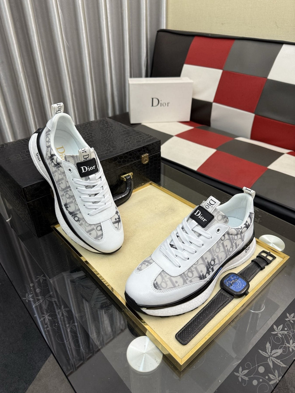 Dior Patterned Panel Low-Top Sneakers — model