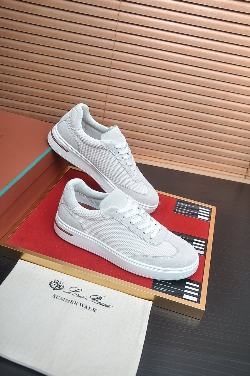 微商相册测试鞋子-Loro Piana Textured Lace-Up Sneakers — front