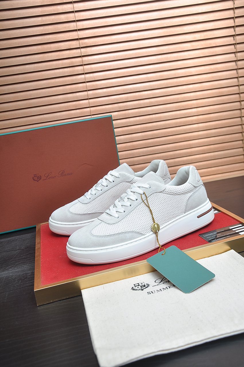 微商相册测试鞋子-Loro Piana Textured Lace-Up Sneakers — front