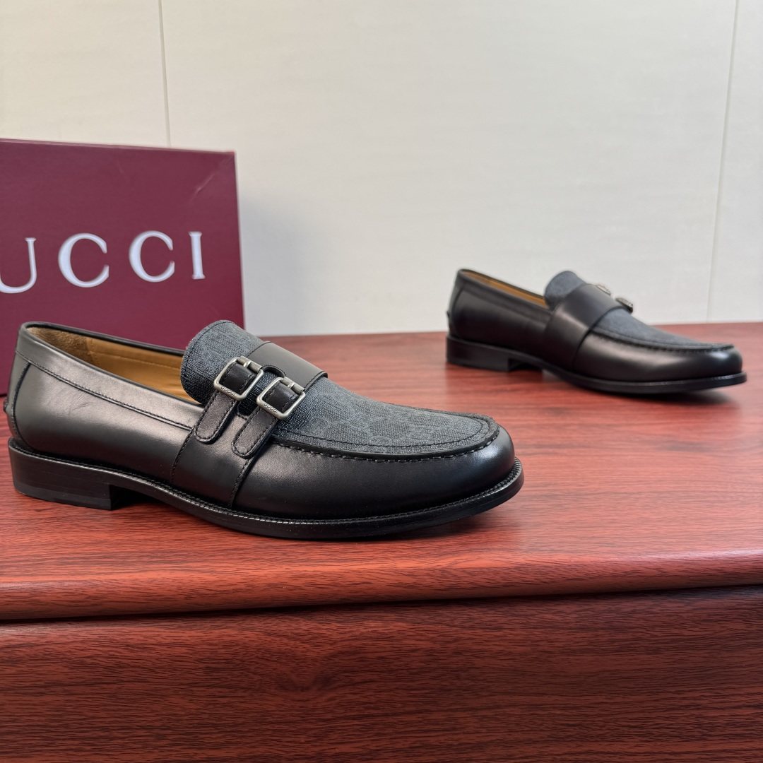 Gucci Black Double Buckle Loafers — front