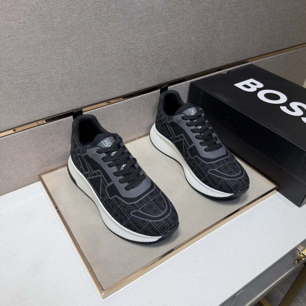 BOSS Navy Blue and Black Low-Top Sneakers — front