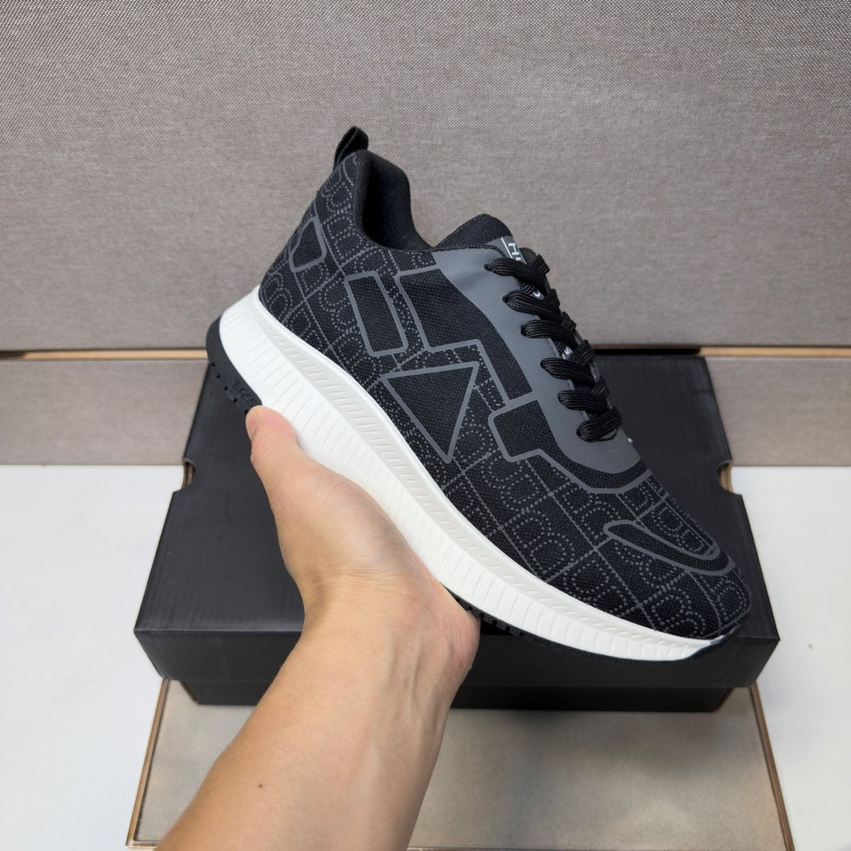 BOSS Navy Blue and Black Low-Top Sneakers — model
