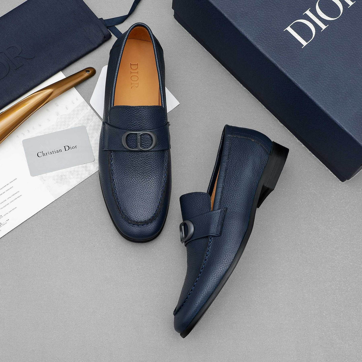 Dior Pebbled Leather Hardware Loafers — front