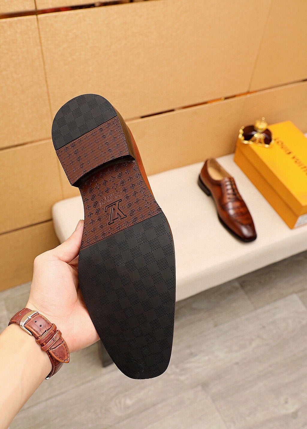 Louis Vuitton Crocodile-Embossed Lace-Up Dress Shoes — detail