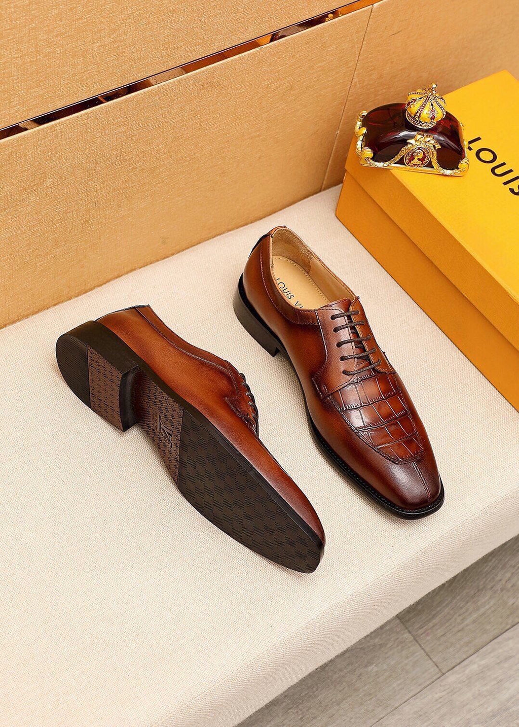 Louis Vuitton Crocodile-Embossed Lace-Up Dress Shoes — side