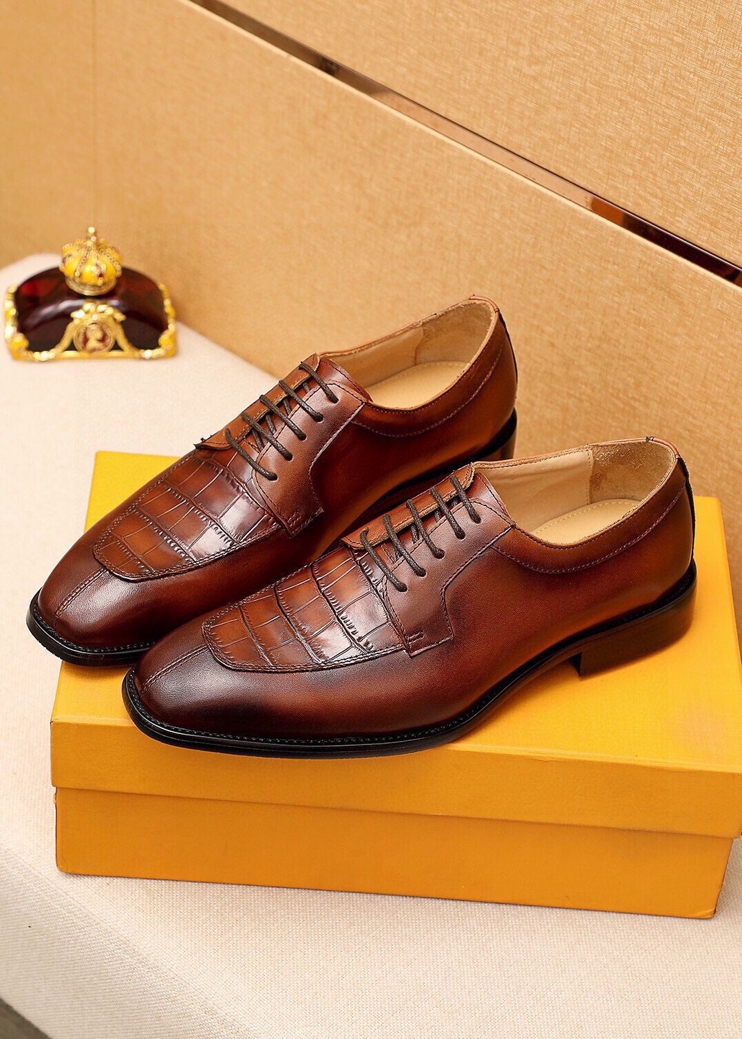 Louis Vuitton Crocodile-Embossed Lace-Up Dress Shoes — front