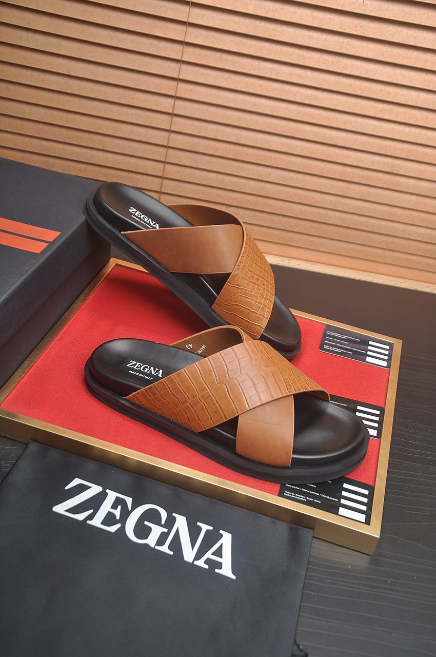 Zegna Cross-Strap Slide Sandals — side