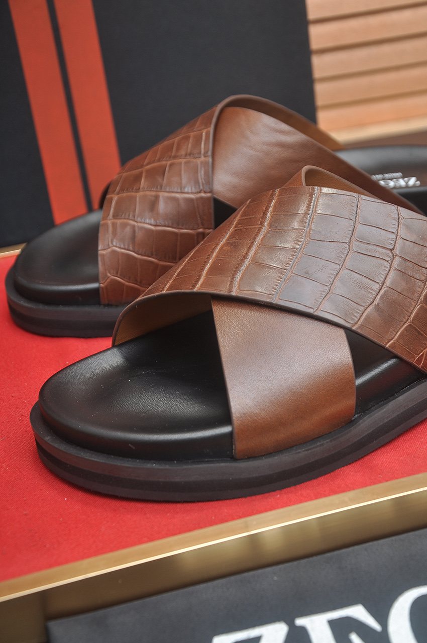Zegna Cross-Strap Slide Sandals — detail