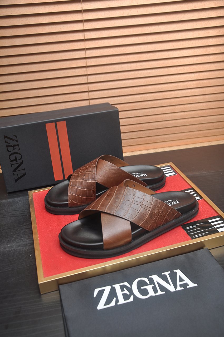 Zegna Cross-Strap Slide Sandals — hero