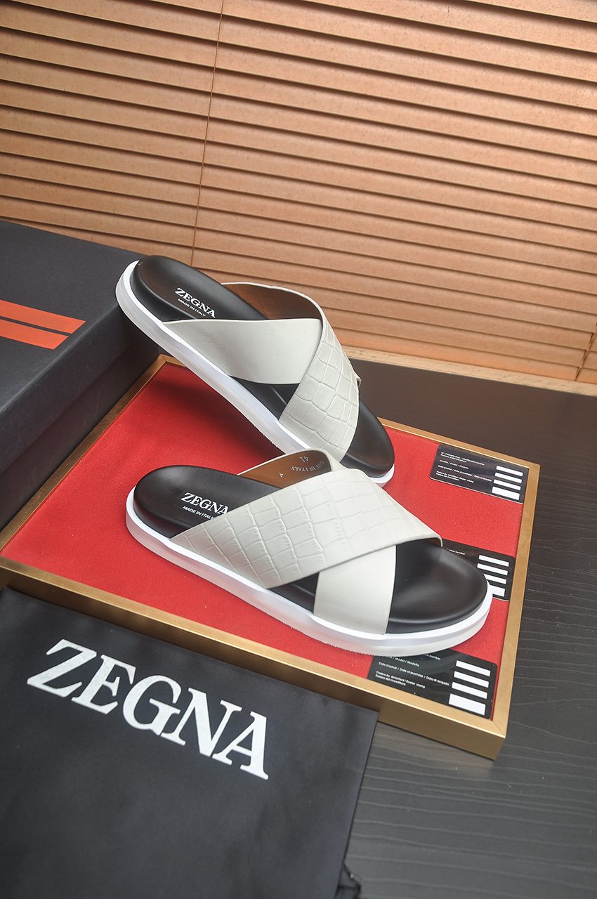 Zegna Cross-Strap Slide Sandals — side