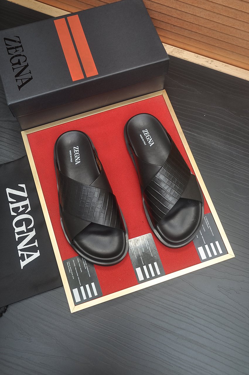 Zegna Cross-Strap Slide Sandals — front