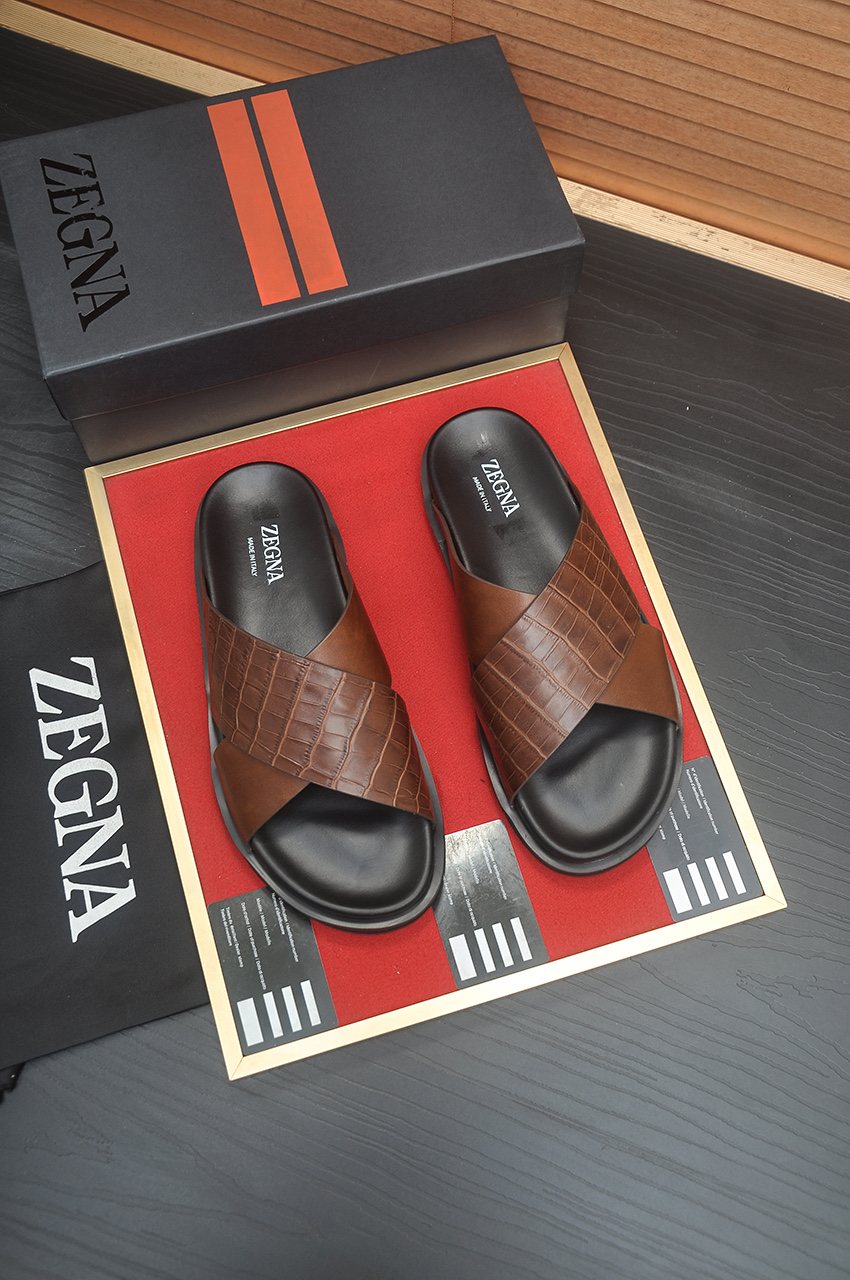 Zegna Cross-Strap Slide Sandals — front