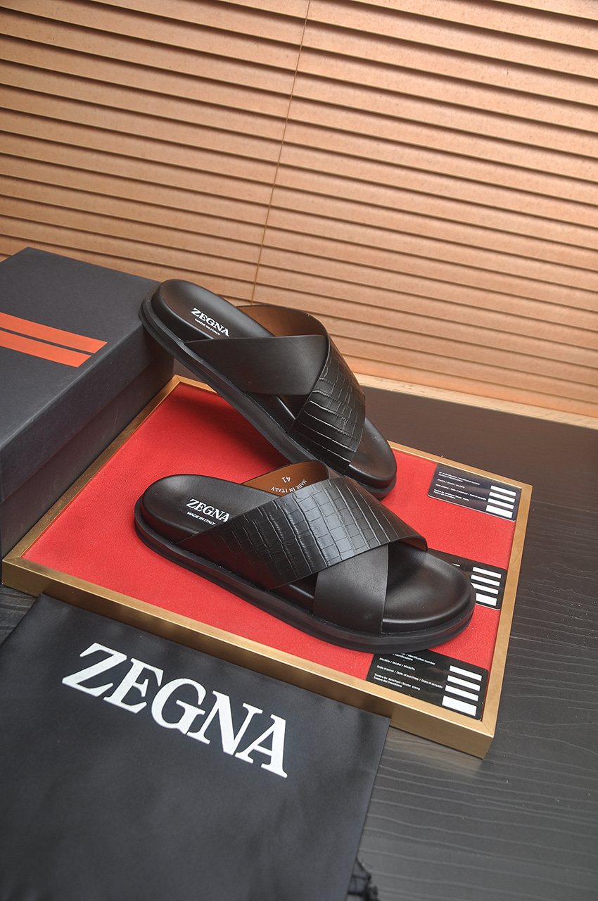 Zegna Cross-Strap Slide Sandals — front
