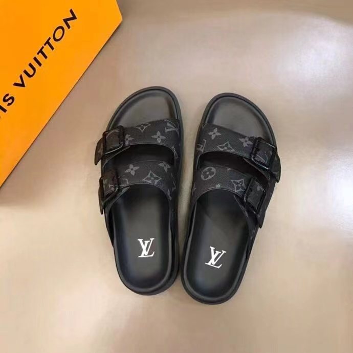 Louis Vuitton Monogram Buckle Slide Sandals — front