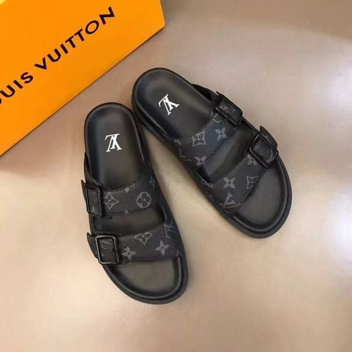 Louis Vuitton Monogram Buckle Slide Sandals — front