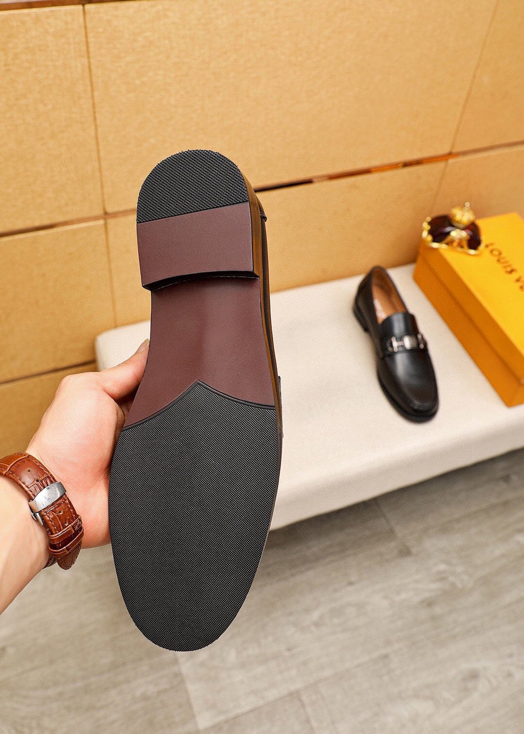 Louis Vuitton Black Metal-Accent Loafers — model