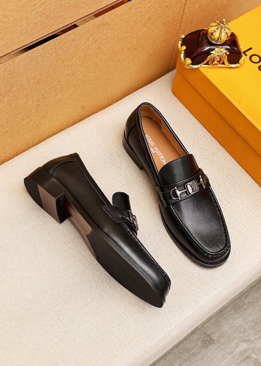 Louis Vuitton Black Metal-Accent Loafers — front